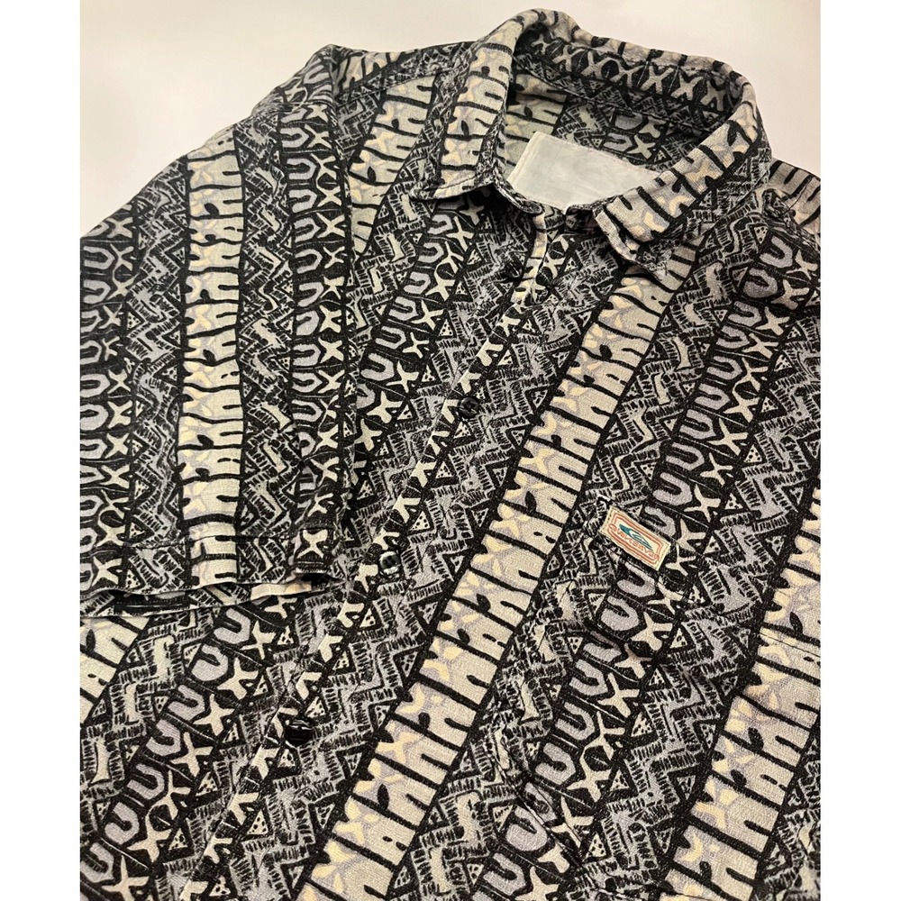 Quiksilver Mens Grey Black Tribal Geometric Short Sleeve Button Down Shirt Large